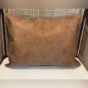 Small Brown Faux Leather Lumbar Accent Pillow